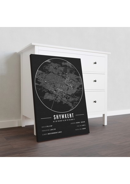 Shymkent 50 x 70 cm Şehir Haritası Kanvas Tablo