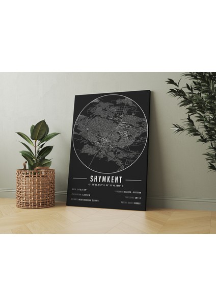 Shymkent 50 x 70 cm Şehir Haritası Kanvas Tablo