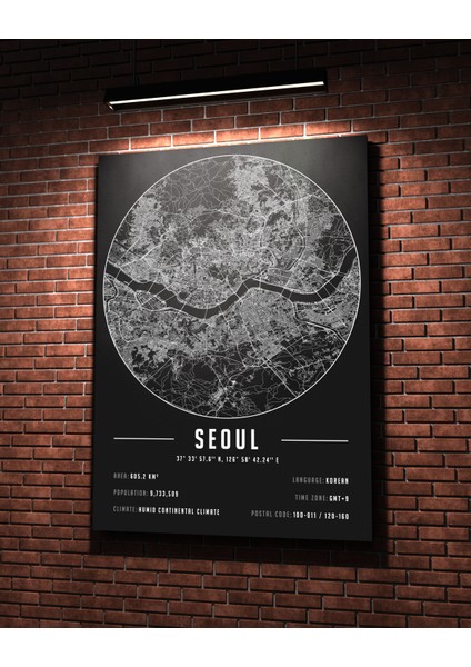 Seoul 50 x 70 cm Şehir Haritası Kanvas Tablo