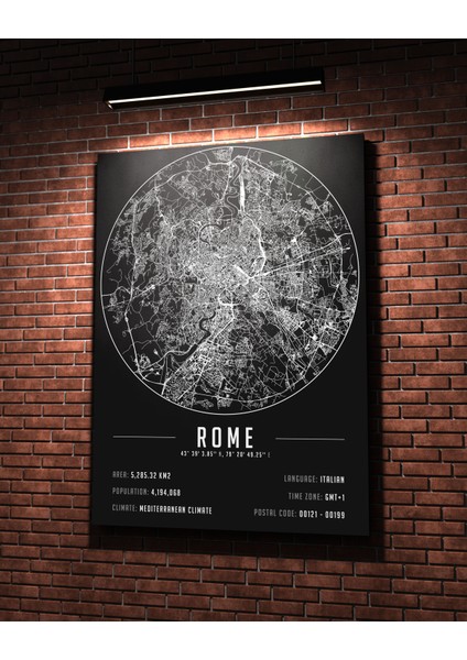 Roma 50 x 70 cm Şehir Haritası Kanvas Tablo