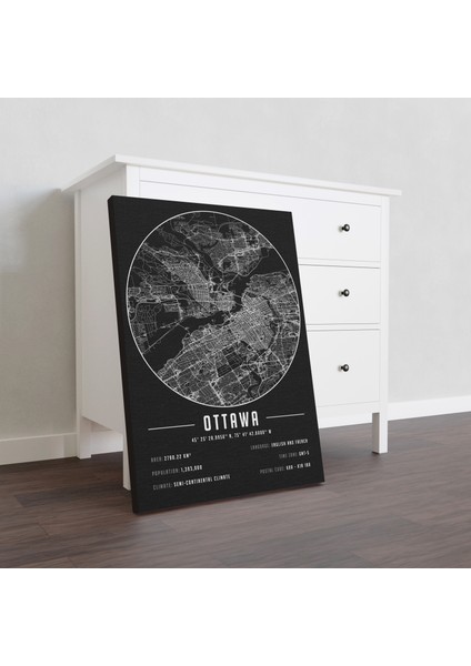 Ottawa 50 x 70 cm Şehir Haritası Kanvas Tablo