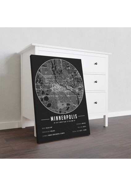 Minneapolis 50 x 70 cm Şehir Haritası Kanvas Tablo