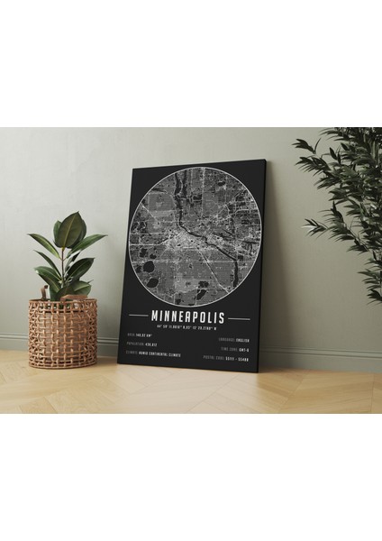 Minneapolis 50 x 70 cm Şehir Haritası Kanvas Tablo