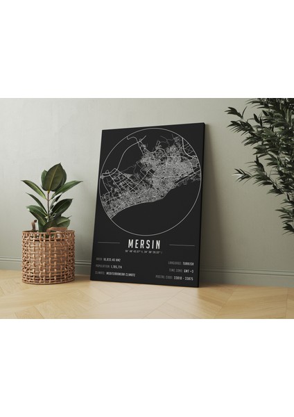 Mersin 50 x 70 cm Şehir Haritası Kanvas Tablo