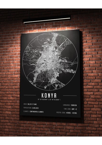 Konya 50 x 70 cm Şehir Haritası Kanvas Tablo fiyatları