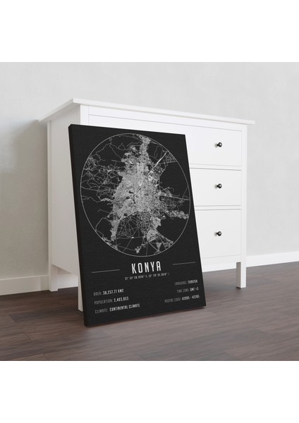 Konya 50 x 70 cm Şehir Haritası Kanvas Tablo modelleri