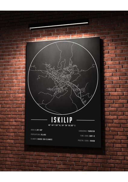 Iskilip 50 x 70 cm Şehir Haritası Kanvas Tablo
