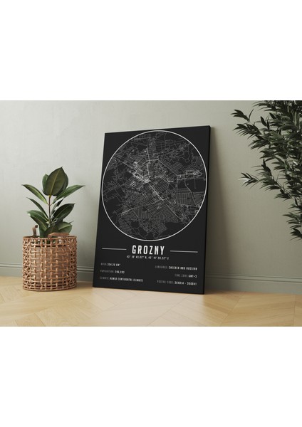 Grozny 50 x 70 cm Şehir Haritası Kanvas Tablo