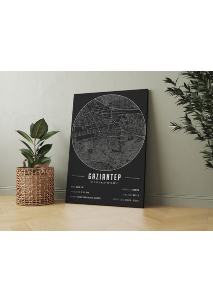 Gaziantep 50 x 70 cm Şehir Haritası Kanvas Tablo