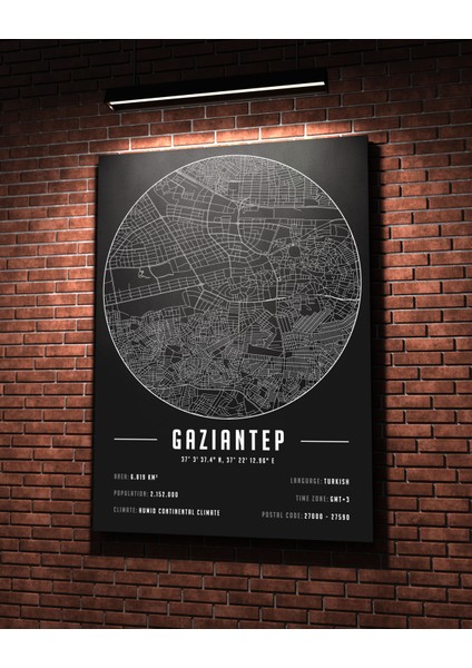Gaziantep 50 x 70 cm Şehir Haritası Kanvas Tablo modelleri