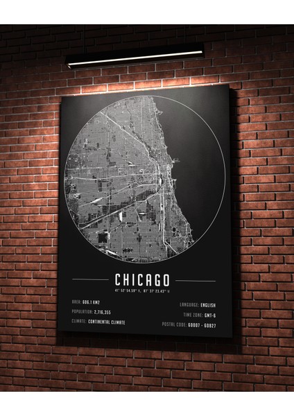 Chicago 50 x 70 cm Şehir Haritası Kanvas Tablo fiyatları