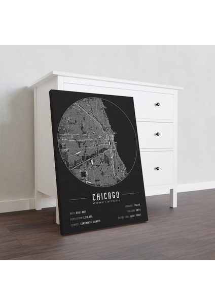 Chicago 50 x 70 cm Şehir Haritası Kanvas Tablo modelleri