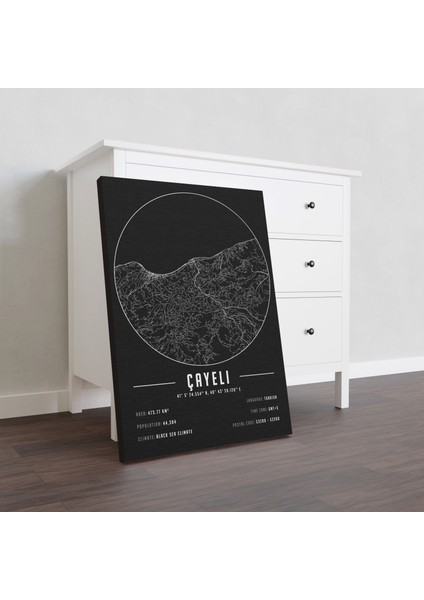 Çayeli 50 x 70 cm Şehir Haritası Kanvas Tablo