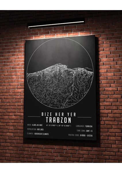 Bize Her Yer Trabzon 50 x 70 cm Şehir Haritası Kanvas Tablo fiyatları