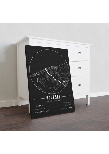 Ardeşen 50 x 70 cm Şehir Haritası Kanvas Tablo