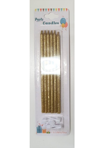 Çubuk Pasta Mumu Simli Gold Altın 14 cm 6 Adet