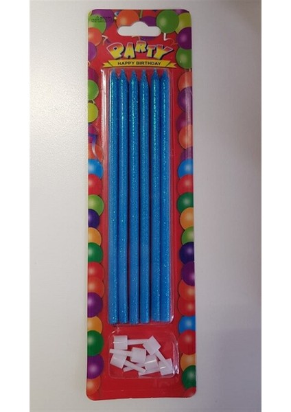 Çubuk Pasta Mumu Simli Mavi 14 cm 6 Adet