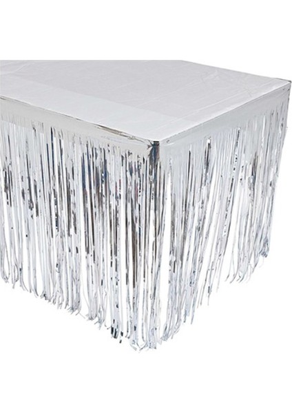 Masa Eteği Metalik Püskül Gümüş Silver Gri