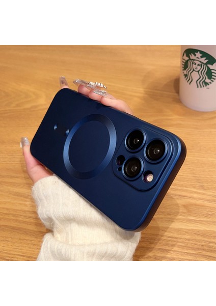 Apple iPhone 14 Pro Max Kılıf Kamera Lens Koruyuculu Manyetik Tam Renkli Soft Kaymaz Silikon Kapak
