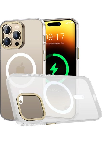 Apple iPhone 14 Pro Uyumlu Kılıf Kamera Çıkıntlı Arkası Sert Pc Buzlu Saydam Ince Magsafe Renkli Kılıf