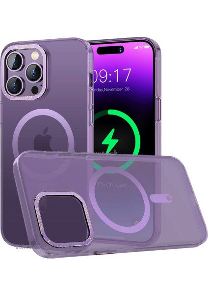 Apple iPhone 14 Pro Uyumlu Kılıf Kamera Çıkıntlı Arkası Sert Pc Buzlu Saydam Ince Magsafe Renkli Kılıf