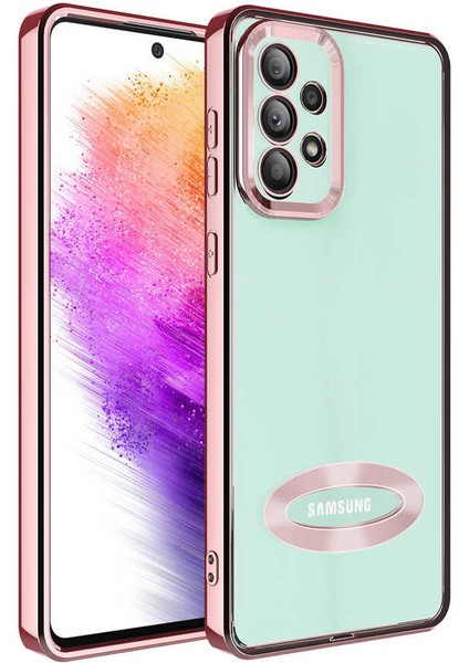 Samsung Galaxy A53 Kılıf Kamera Lens Korumalı Yazı ve Logo Gösterir Parlak Halkalı Şeffaf