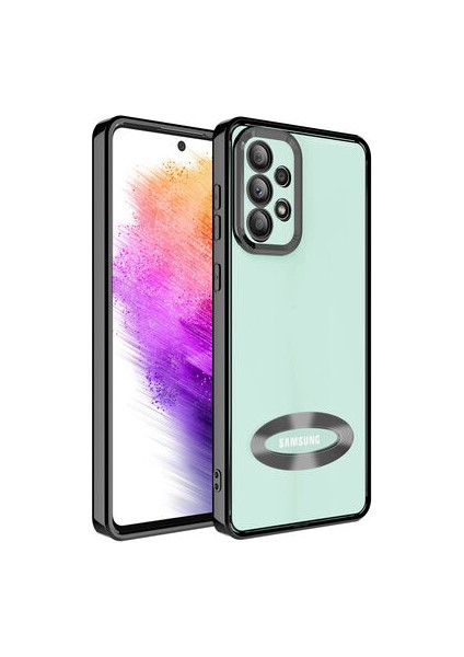 Samsung Galaxy A13 Kılıf Kamera Lens Korumalı Yazı ve Logo Gösterir Parlak Halkalı Şeffaf