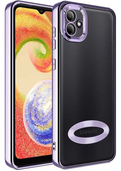 MTK Moveteck Samsung Galaxy A03 Kılıf Kamera Lens Korumalı Yazı ve Logo Gösterir Parlak Halkalı Şeffaf