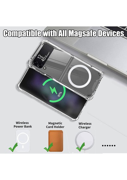 MTK Moveteck Galaxy Z Flip 4 Kılıf Şeffaf Magsafe ile Uyumlu Kılıf Manyetik Ince Flip Darbe Korumalı  Shockproof Ultra Sararmaz