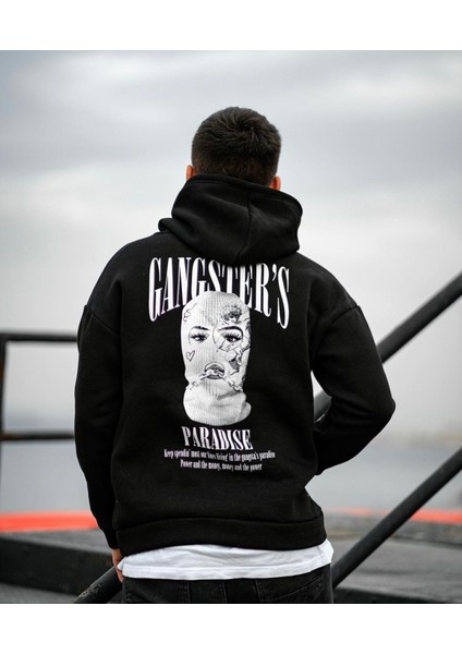 Büyük Beden Kapüşonlu Gangter's Baskılı 3 Iplik Tam Kışlık Oversize Erkek Sweatshirt