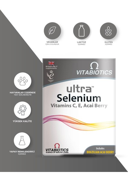 Selenium Açai Ekstresi, C ve E vitamini, Selenyum İçeren Takviye Edici Gıda 30 Tablet