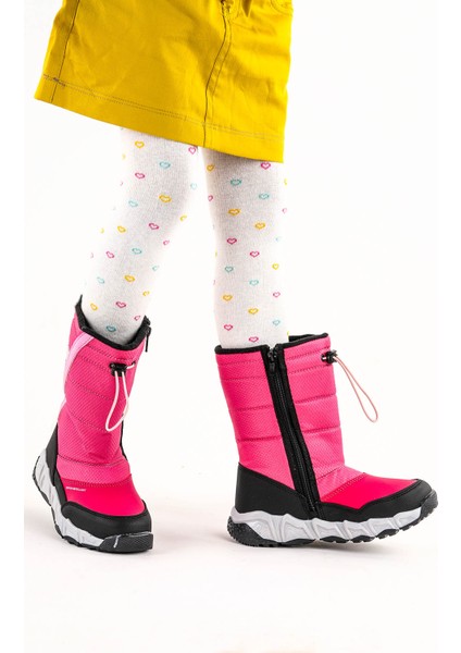 Molina Suya Dayanıklı Fermuarlı Kız/erkek Çocuk Kar Bot Ayakkabı Fuşya