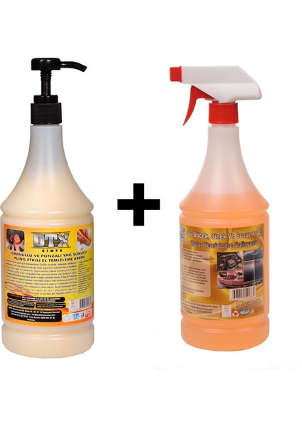 Ponza'lı (Talaşlı) El Temizleme Kremi ( Sabunu ) 1 kg & Oto Böcek, Sinek Temizleme Sıvısı 1 Litre