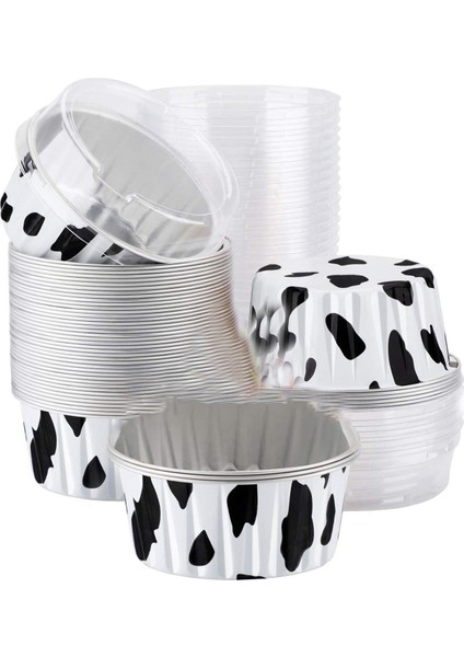 25 Adet Alüminyum Folyo Cupcake Gömlekleri Kapaklı Bardaklar, 5 Oz Tek Kullanımlık Pişirme Kek Bardakları Fırın Düğün Doğum Günü Partisi Için (B) (Yurt Dışından)