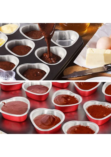 Pişirme Kapları, Folyo Cupcake, 50 Adet 100ML Teneke Folyo Kek Kapaklı Bardak Kalp Şeklinde Isıya Dayanıklı Kalıp (Kırmızı) (Yurt Dışından) fırsatları