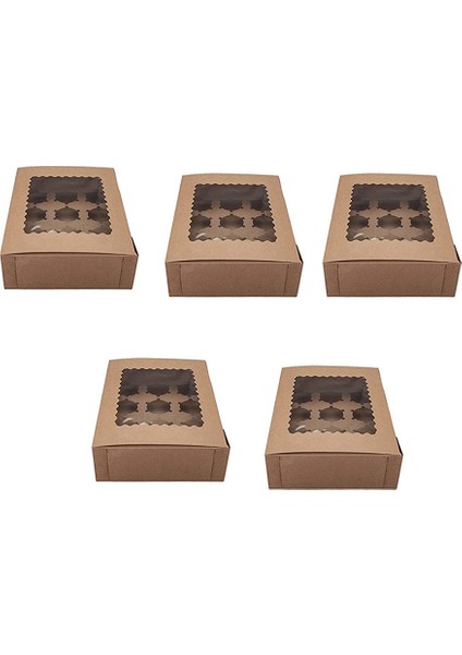 5 Adet Pencereli Cupcake Kutusu Beyaz Kahverengi Kraft Kağıt Kutular Tatlı Mus Kutusu 12 Fincan Kek Tutucular (Kahverengi) (Yurt Dışından)