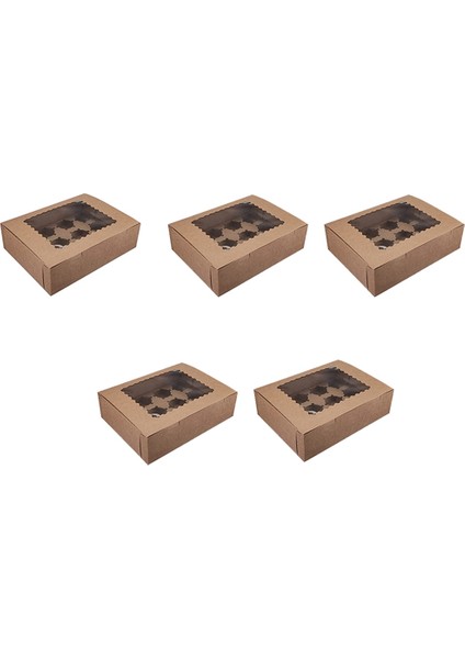 5 Adet Pencereli Cupcake Kutusu Beyaz Kahverengi Kraft Kağıt Kutular Tatlı Mus Kutusu 12 Fincan Kek Tutucular (Kahverengi) (Yurt Dışından)