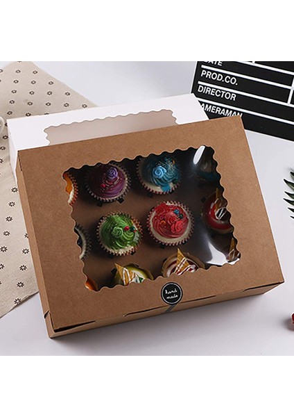 5 Adet Pencereli Cupcake Kutusu Beyaz Kahverengi Kraft Kağıt Kutular Tatlı Mus Kutusu 12 Fincan Kek Tutucular (Kahverengi) (Yurt Dışından)