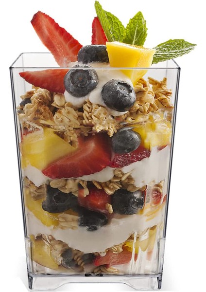 Plastik Kare Tatlı Bardakları Yeniden Kullanılabilir Tatlı Bardakları Çikolatalı Dondurma Pastasını Tutmak Için Kullanılan Şeffaf Tatlı Bardağı (Yurt Dışından) indirimleri