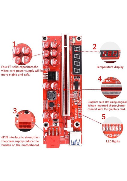 Adet V013 Pro Pcie Yükseltici Kart Pcie X1 To X16 Yükseltici Grafik Kartı Uzatma Kablosu Madencilik Madenci Için Sıcaklık Kontrolü (Yurt Dışından)