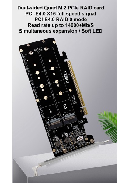 Pcıe X16 - M.2 M-Key Nvmex4 SSD 2u Sunucu Yükseltme Kartı Çift Taraflı 4-Disk Nvme Raıd PCI-EX16 Bölünmüş Kart (Yurt Dışından)