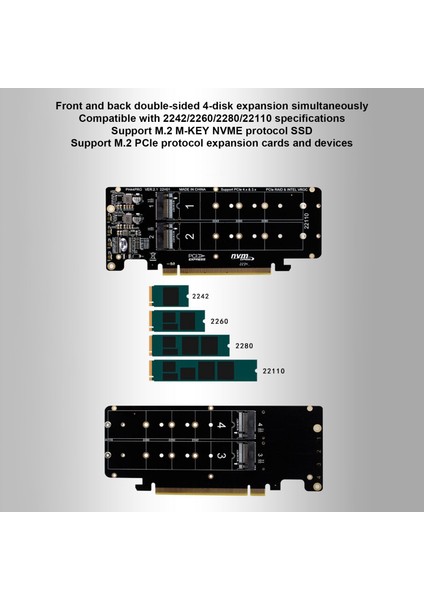 Pcıe X16 - M.2 M-Key Nvmex4 SSD 2u Sunucu Yükseltme Kartı Çift Taraflı 4-Disk Nvme Raıd PCI-EX16 Bölünmüş Kart (Yurt Dışından)