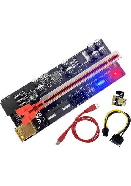 Adet VER009 Plus Sata Kart Adaptörü ile LED Işık 8 Katı Kapasitörler Pcıe 1x Ila 16X Pcıe Yükseltici Kart USB 3.0 Kablosu (Yurt Dışından)