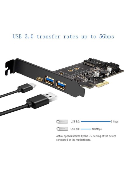 Pcı-E - USB 3.0 Pcı Express Kartı Dahil 1 USB C ve 2 USB A Bağlantı Noktası, M.2 Nvme - Pcıe 3.0 Adaptör Kartı ve Braket (Yurt Dışından)