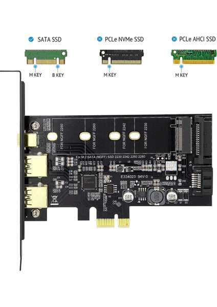 Pcı-E - USB 3.0 Pcı Express Kartı Dahil 1 USB C ve 2 USB A Bağlantı Noktası, M.2 Nvme - Pcıe 3.0 Adaptör Kartı ve Braket (Yurt Dışından)