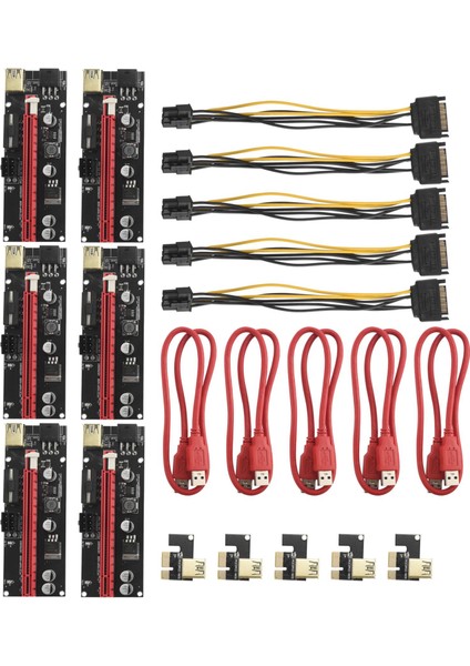 6 Adet VER009 USB 3.0 Pcı-E Yükseltici Ver 009S Express 1x Ila 16X Genişletici Yükseltici Adaptör Kartı Sata 15PIN Ila 6 Pin Güç Kablosu (Yurt Dışından)