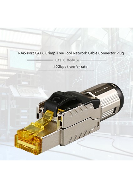 Cat8 RJ45 Konnektör Fişi Sıkma Aleti Olmadan Cat8 40GBPS Çinko Alaşım Korumalı Ağ Kablosu Fişi RJ45 Arayüzü (Yurt Dışından)