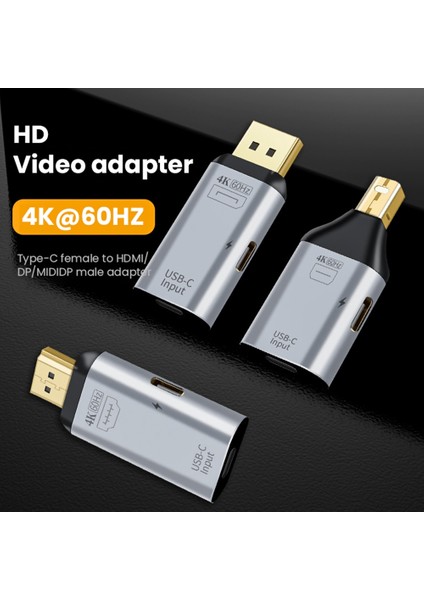 USB C Adaptörü Type-C Dişi - HDMI Uyumlu Dp Minidp Erkek Adaptör Hd Video 4K@60Hz (Mını Dp Uyumlu Arayüz) (Yurt Dışından)