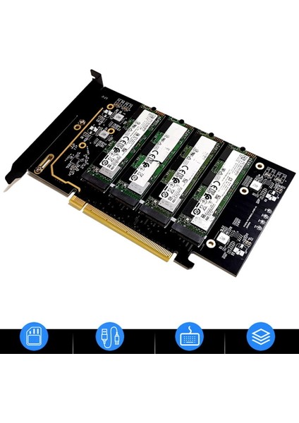 M.2 Nvme - Pcıe 4.0 X16 Adaptör Kartı, 4 Nvme M.2 2280'I Destekler, Çatallanma Baskınını Destekler (Yurt Dışından)