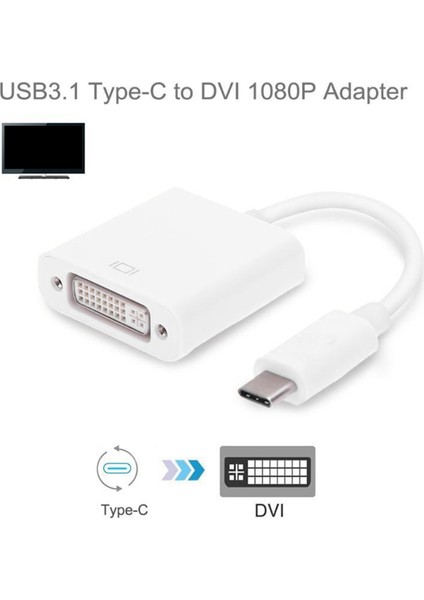 Usb3.1 Type-C - DVI Hd Dönüşüm Kablosu 1080P Taşınabilir Genişletilmiş Güç Adaptörü Kablosu Konnektör Dönüştürücü (Yurt Dışından)
